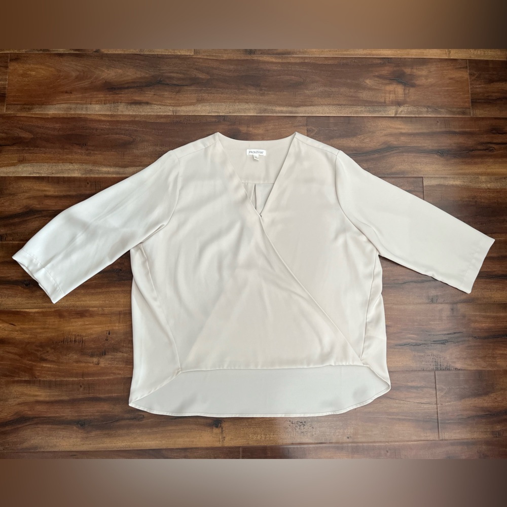 Elegant Mid-Sleeve Cross Front Cream Prologue Blouse